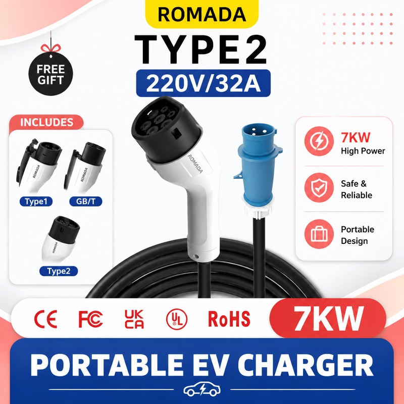 Cargador portátil para vehícul - Portable Ev Charger 32A Type 2 Cee Plug reseña y precio