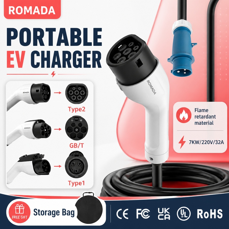Cargador portátil para vehícul - Portable Ev Charger 32A Type 2 Cee Plug reseña y precio